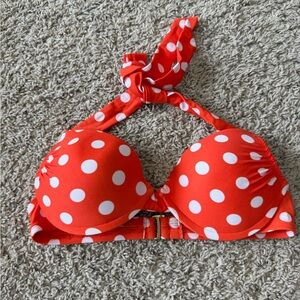 Orange White Polka Dot Halter Bikini Top